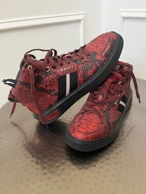 Bally Meson Red High-Top Snake-Embossed Sneakers
